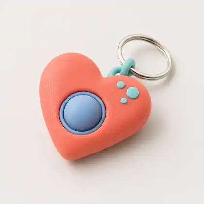 Chaveiro Clicker Coração 3D coral e azul