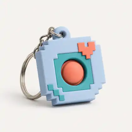 Chaveiro Clicker Pixel 3D azul e coral